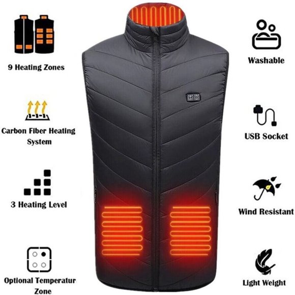 Heated Vest 9 Heating Zones With 10000mAh Battery Pack Electric Heating … - Picture 8 of 14